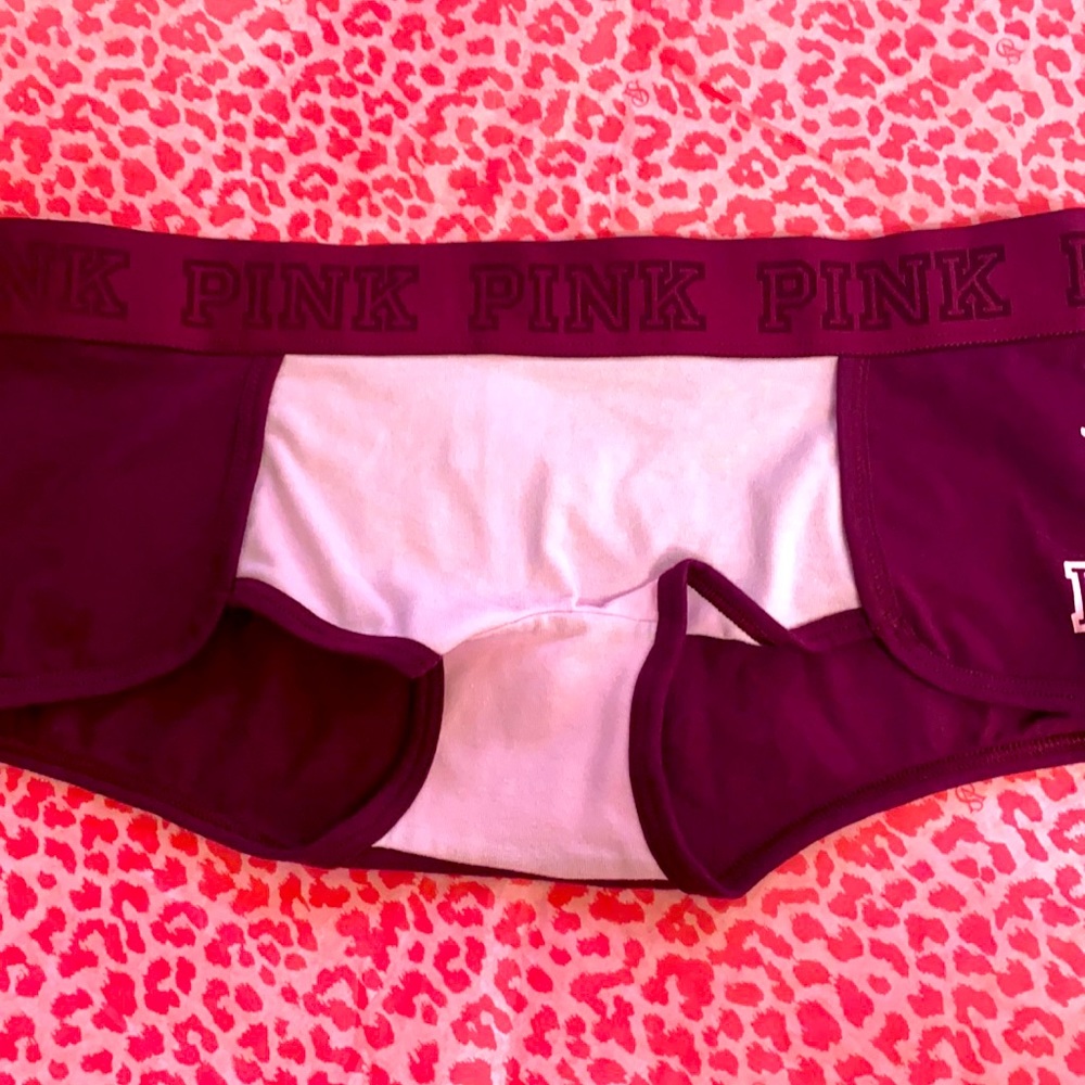 PINK Boyshort Shortie Burgundy Pink Logo S NWT